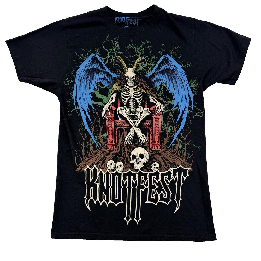 Mens Knotfest Graphic T Shirt Winged Goat God Skeleton Slipknot 2025 Black Sz S